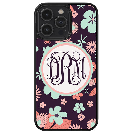 Vintage Flowers Purple Script Monogram Apple iPhone Case