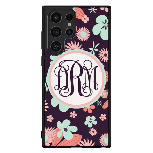 Vintage Flowers Purple Script Monogram Samsung Phone Case