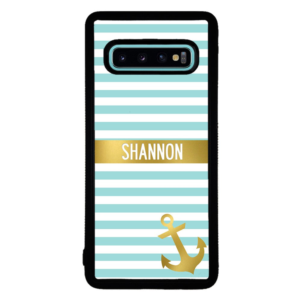 Teal White Bars Anchor Personalized | Samsung Phone Case
