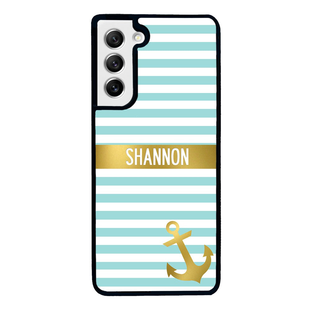 Teal White Bars Anchor Personalized | Samsung Phone Case