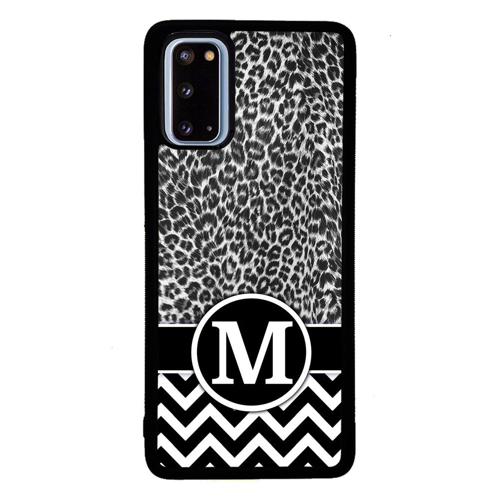 Black and White Leopard Skin Chevron Initial | Samsung Phone Case