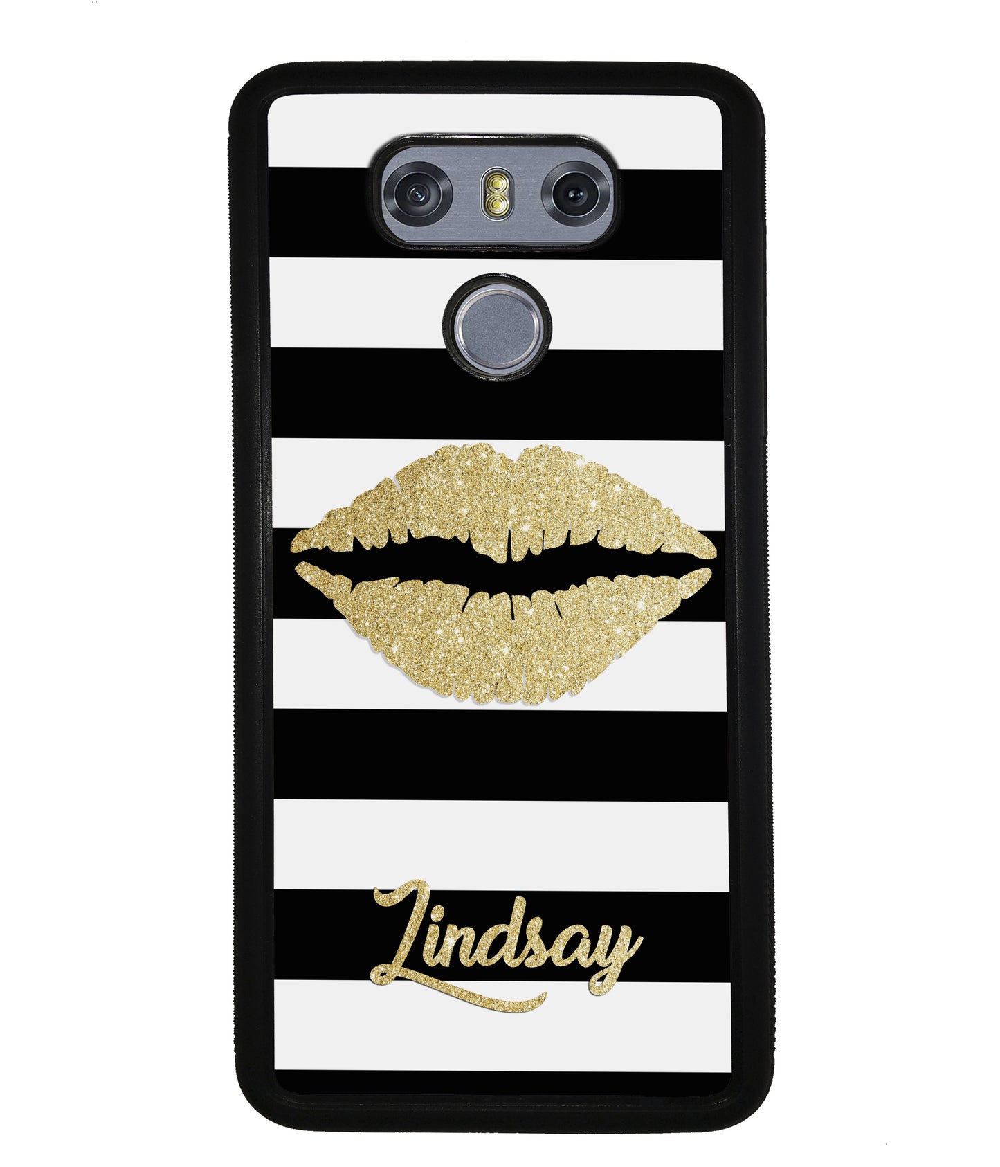 Black White Bars Gold Lips Personalized | LG Phone Case