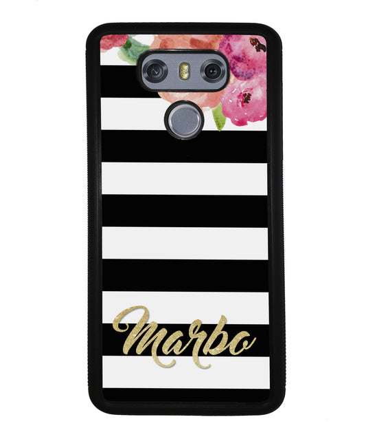 Black & White Bars - Flowers and Gold Personalized | LG Phone Case