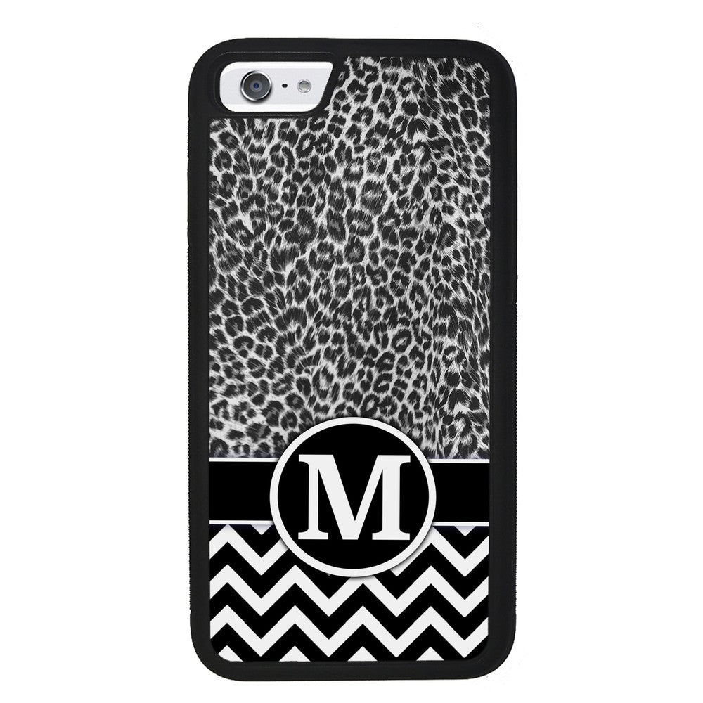 Black and White Leopard Skin Chevron Initial | Apple iPhone Case