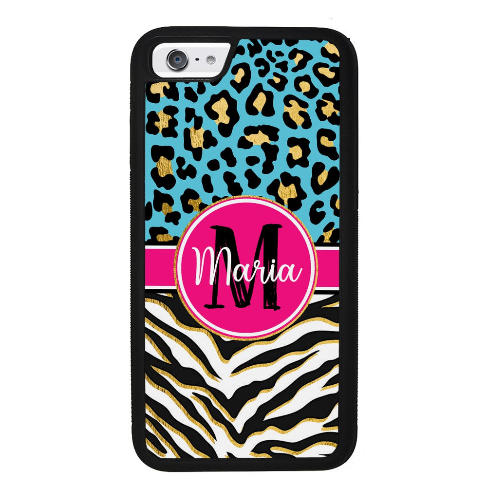 Blue Gold Foil Leopard and Zebra Skin Personalized | Apple iPhone Case