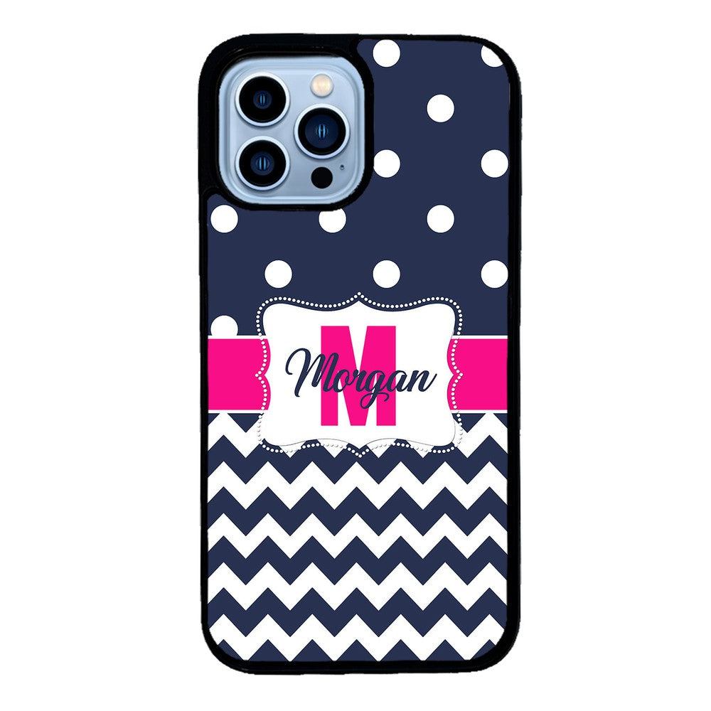 Blue Polka Dot Chevron Pink Personalized | Apple iPhone Case