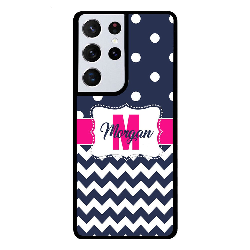 Blue Polka Dot Chevron Pink Personalized | Samsung Phone Case