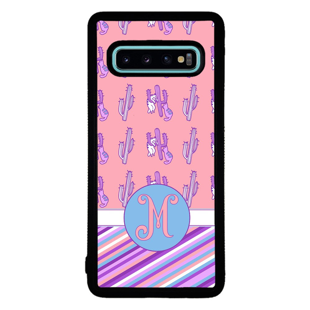 Cactus and Cats Stripes Initial | Samsung Phone Case