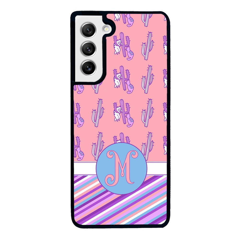 Cactus and Cats Stripes Initial | Samsung Phone Case