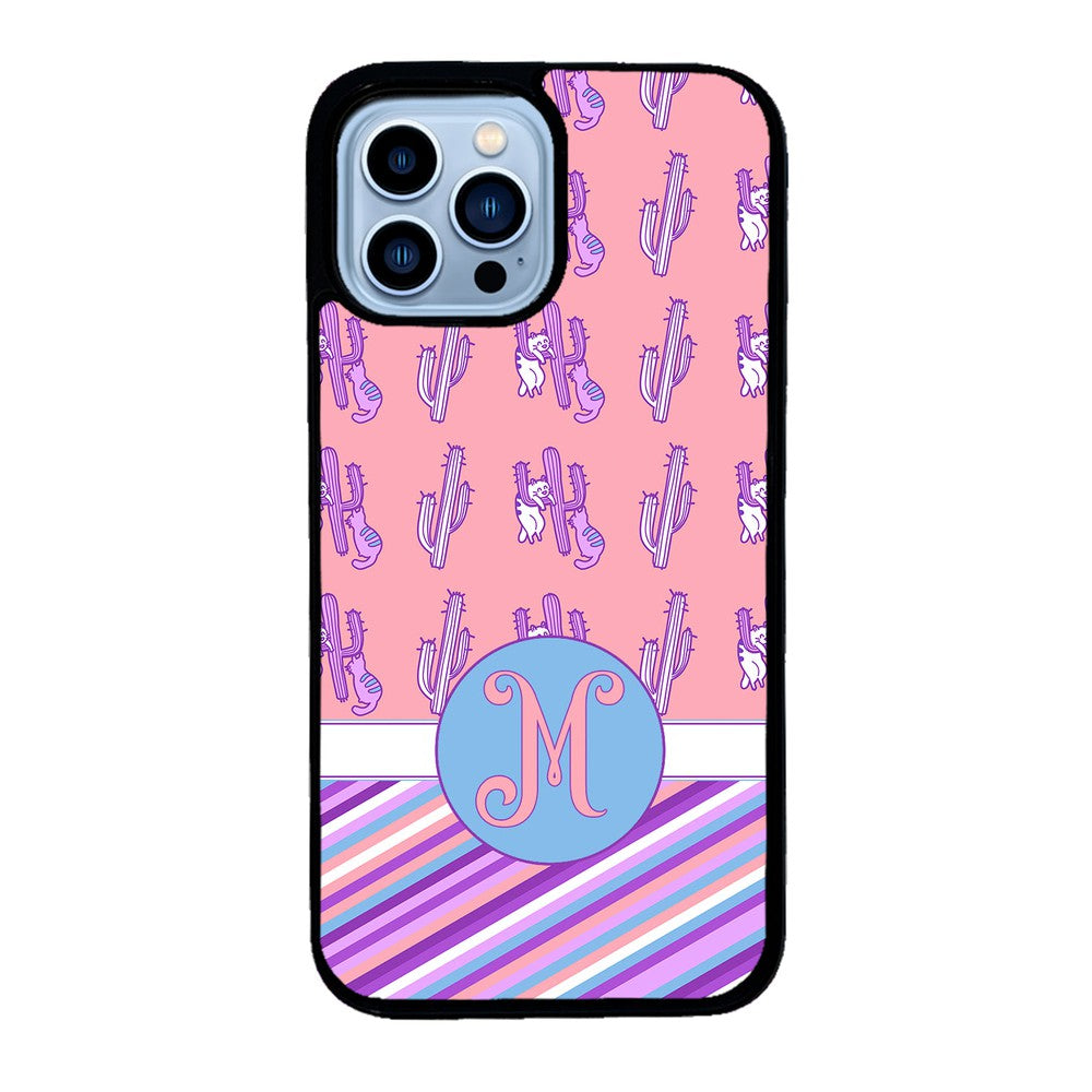 Cactus and Cats Stripes Initial | Apple iPhone Case