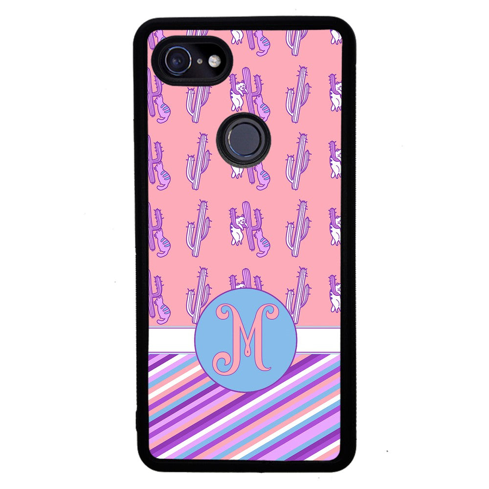 Cactus and Cats Stripes Initial | Google Phone Case