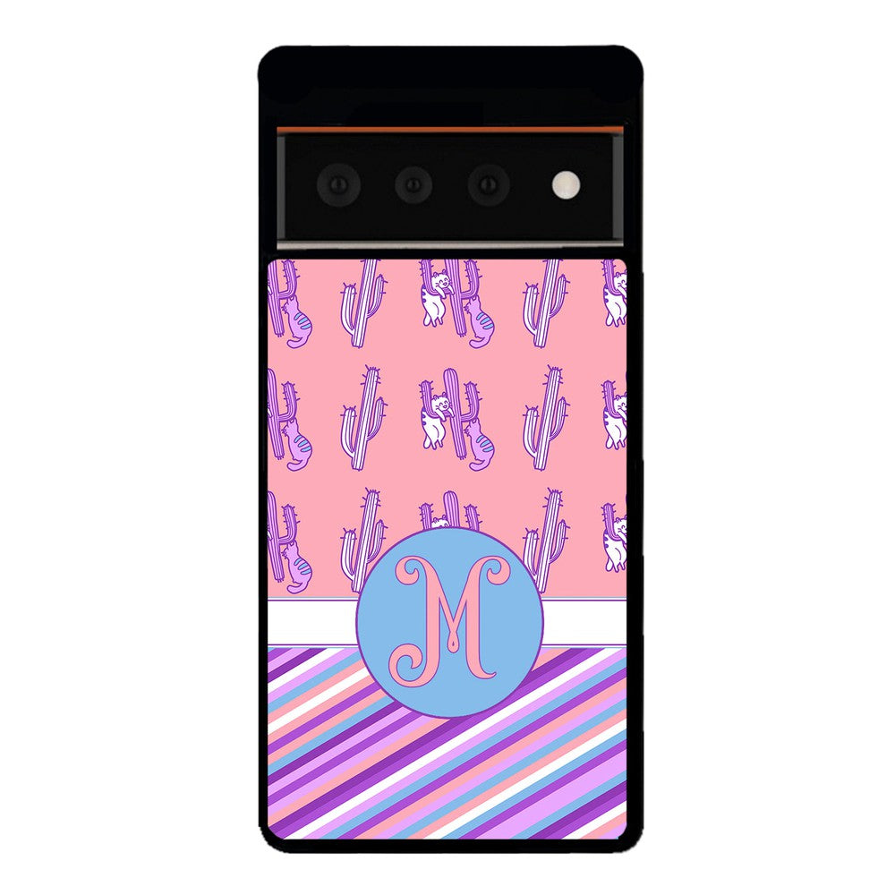 Cactus and Cats Stripes Initial | Google Phone Case