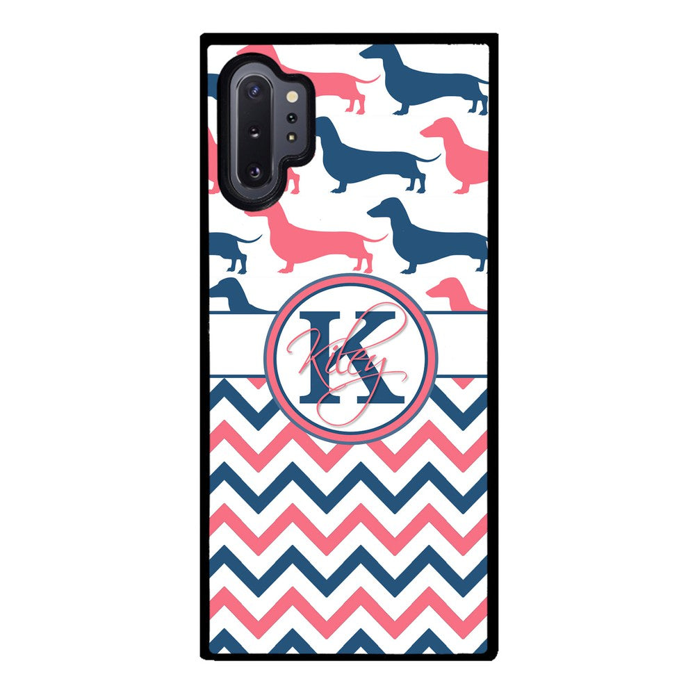 Dachshund Pink and Blue Chevron Personalized