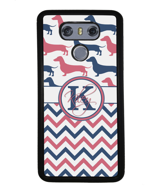 Dachshund Pink and Blue Chevron Personalized | LG Phone Case