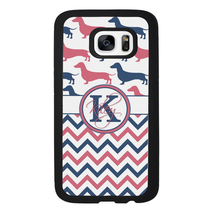 Dachshund Pink and Blue Chevron Personalized | Samsung Phone Case