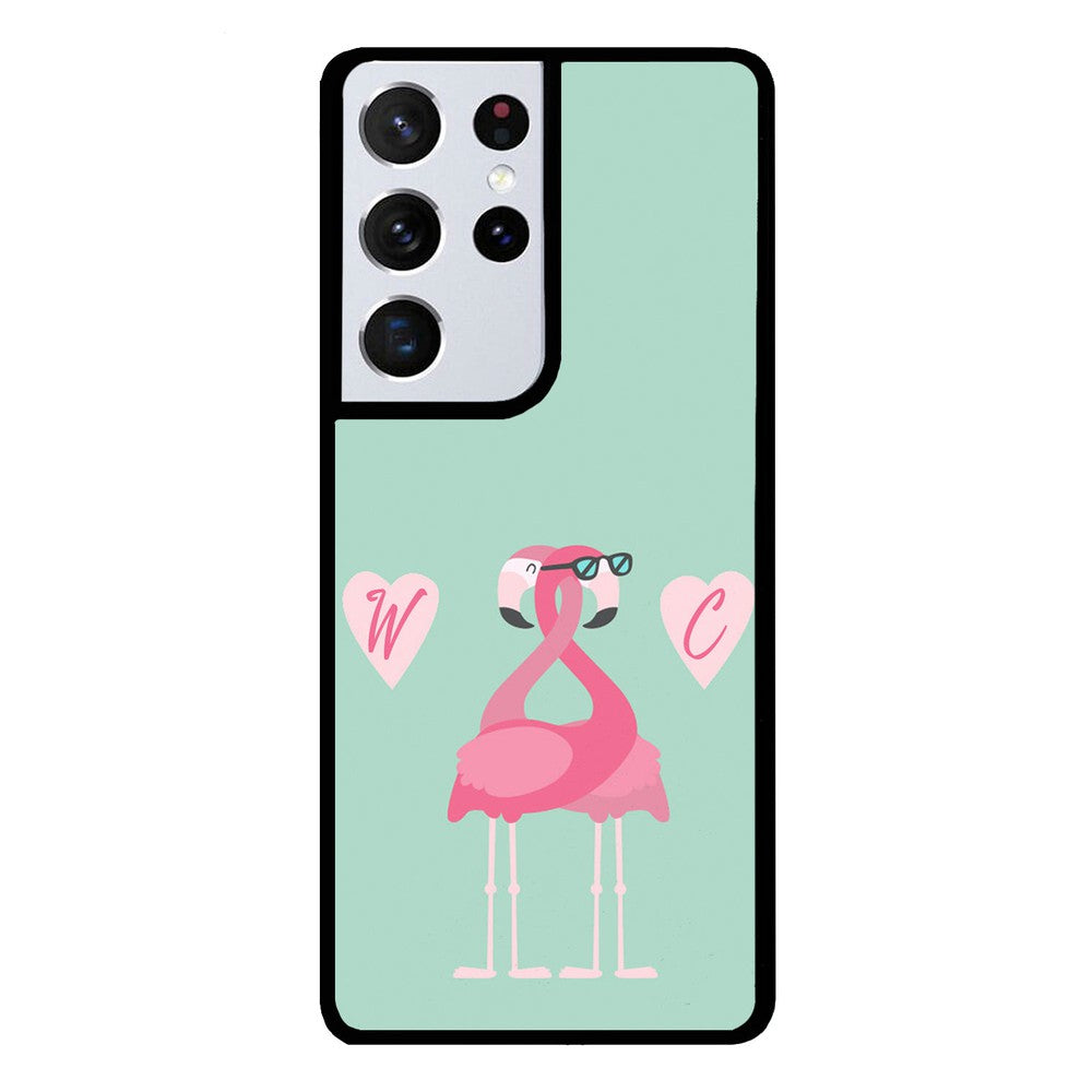 Flamingos In Love Double Initial | Samsung Phone Case