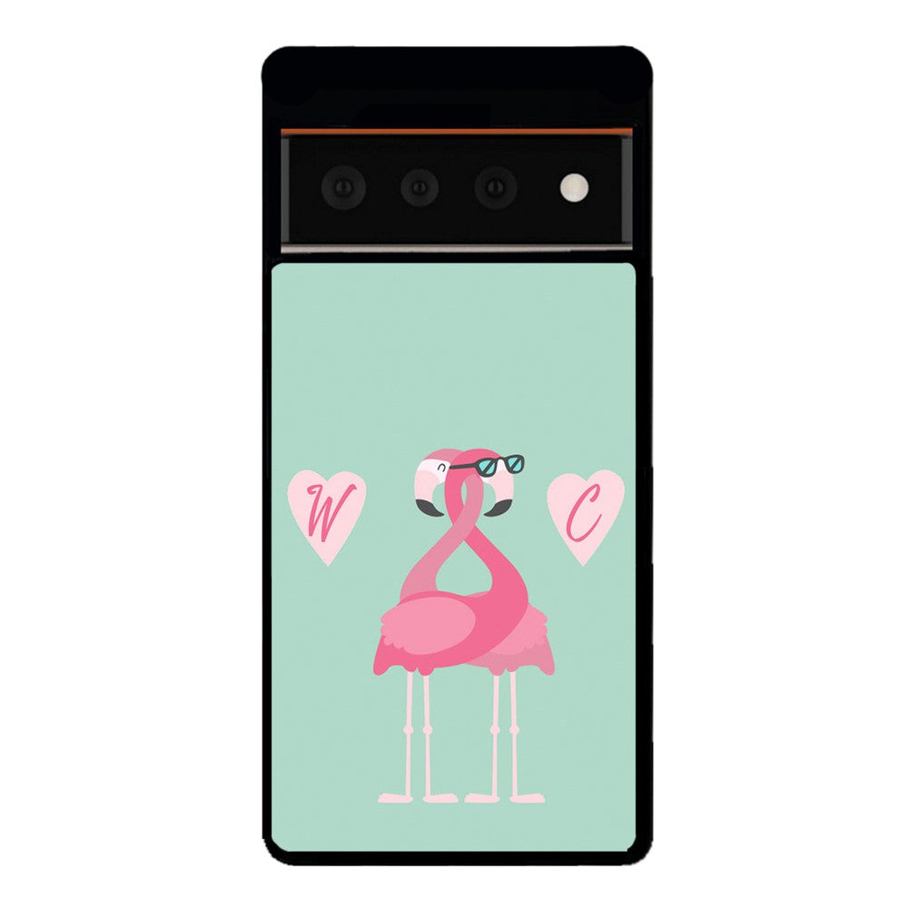 Flamingos In Love Double Initial | Google Phone Case