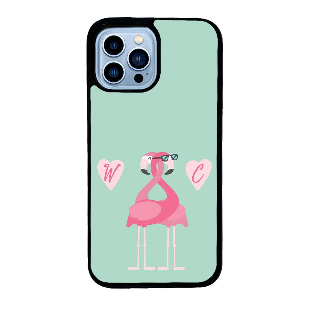 Flamingos In Love Double Initial | Apple iPhone Case