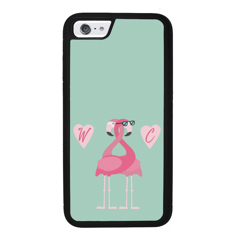 Flamingos In Love Double Initial | Apple iPhone Case