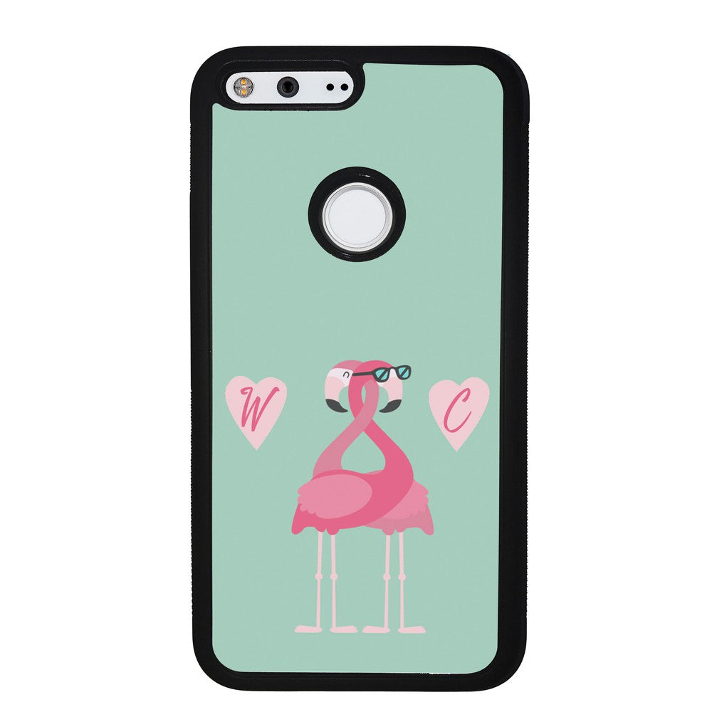 Flamingos In Love Double Initial | Google Phone Case