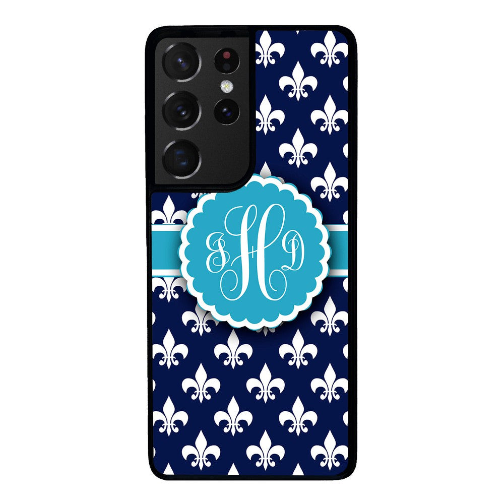 Blue Fleur De Lis Monogram | Samsung Phone Case