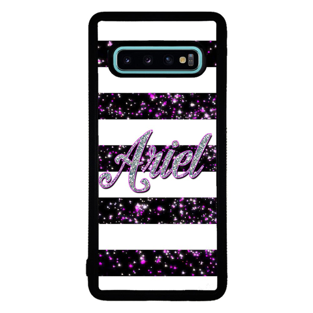 Purple Silver Glitter Bars Personalized | Samsung Phone Case