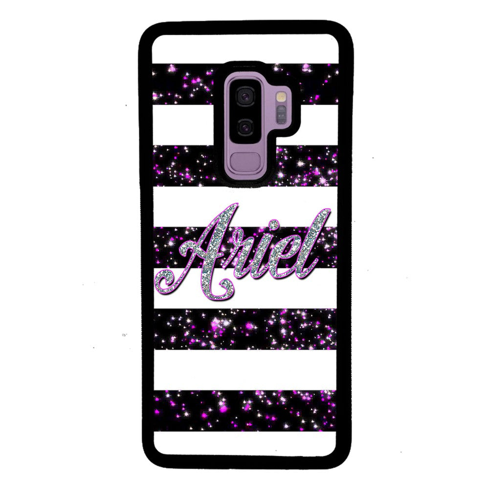 Purple Silver Glitter Bars Personalized | Samsung Phone Case