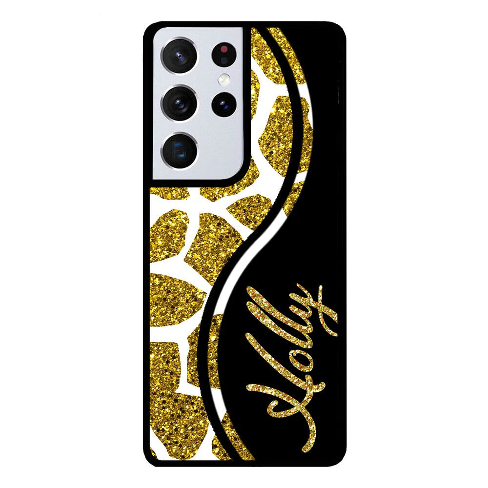 Gold Glitter Giraffe Curvy Personalized | Samsung Phone Case