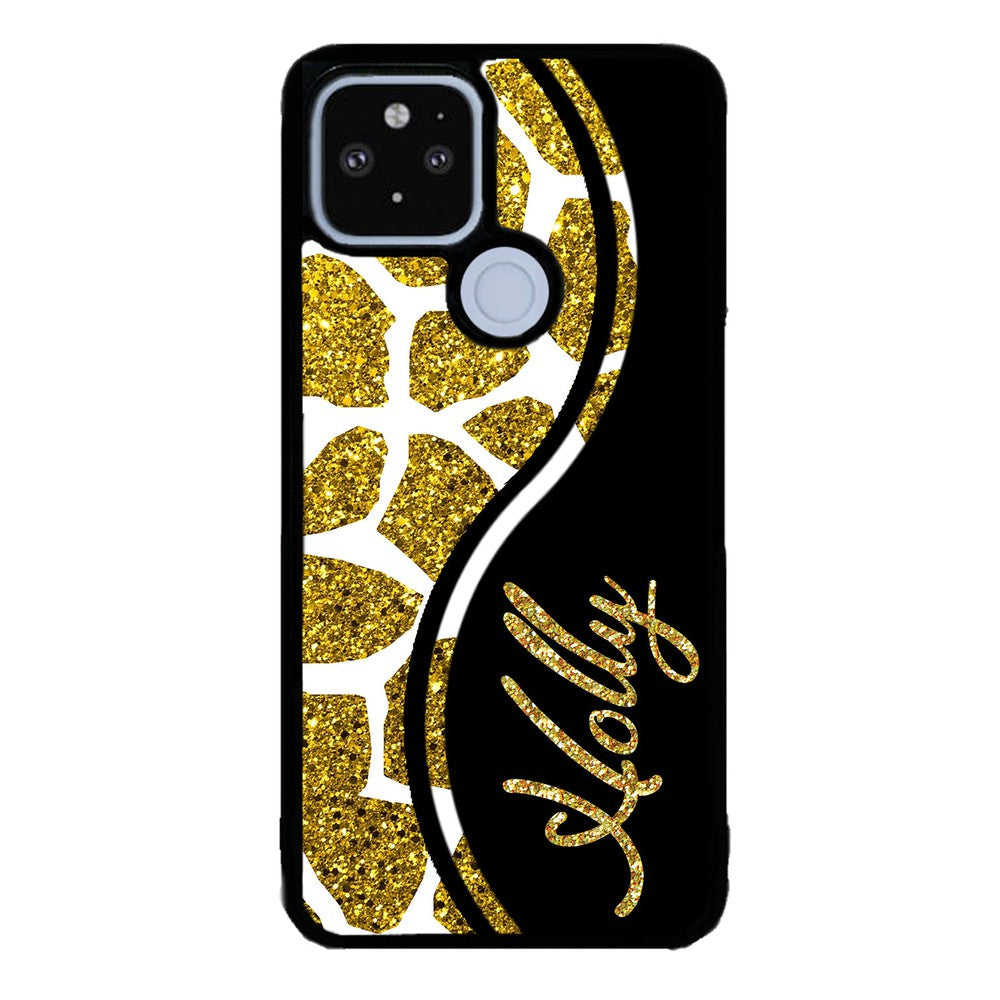 Gold Glitter Giraffe Curvy Personalized | Google Phone Case