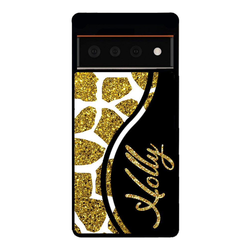 Gold Glitter Giraffe Curvy Personalized | Google Phone Case