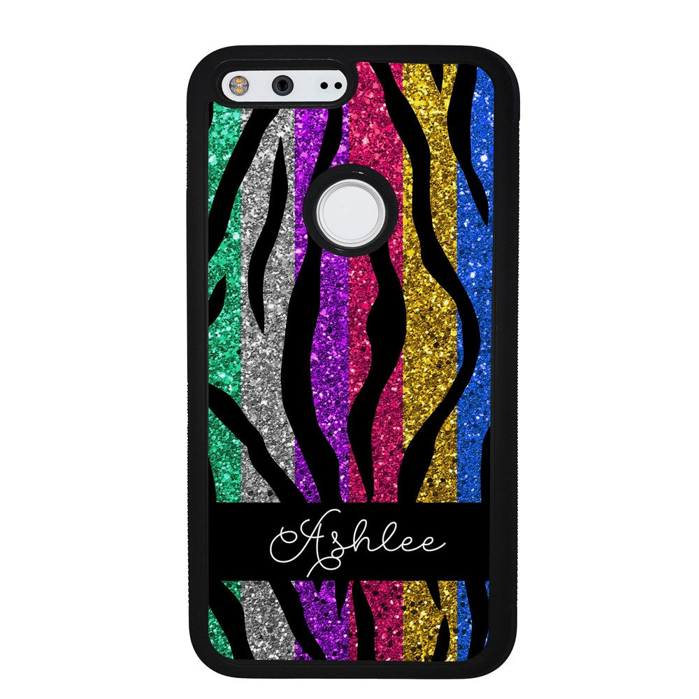 Glittery Colorful Tiger Stripe Personalized | Google Phone Case
