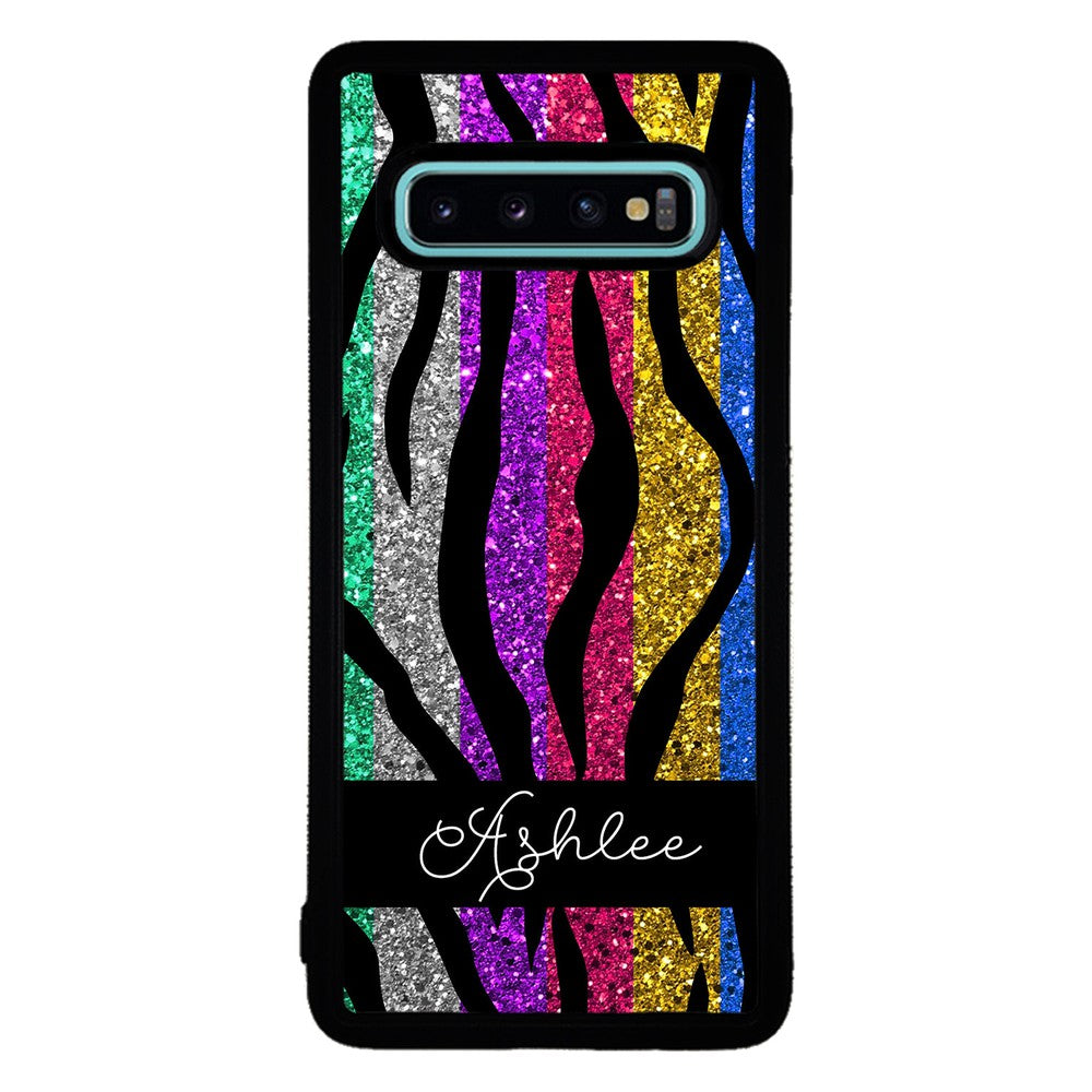 Glittery Colorful Tiger Stripe Personalized | Samsung Phone Case