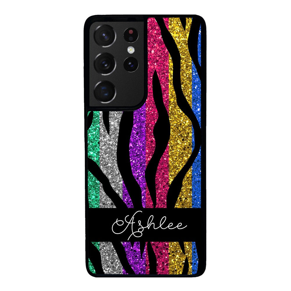 Glittery Colorful Tiger Stripe Personalized | Samsung Phone Case