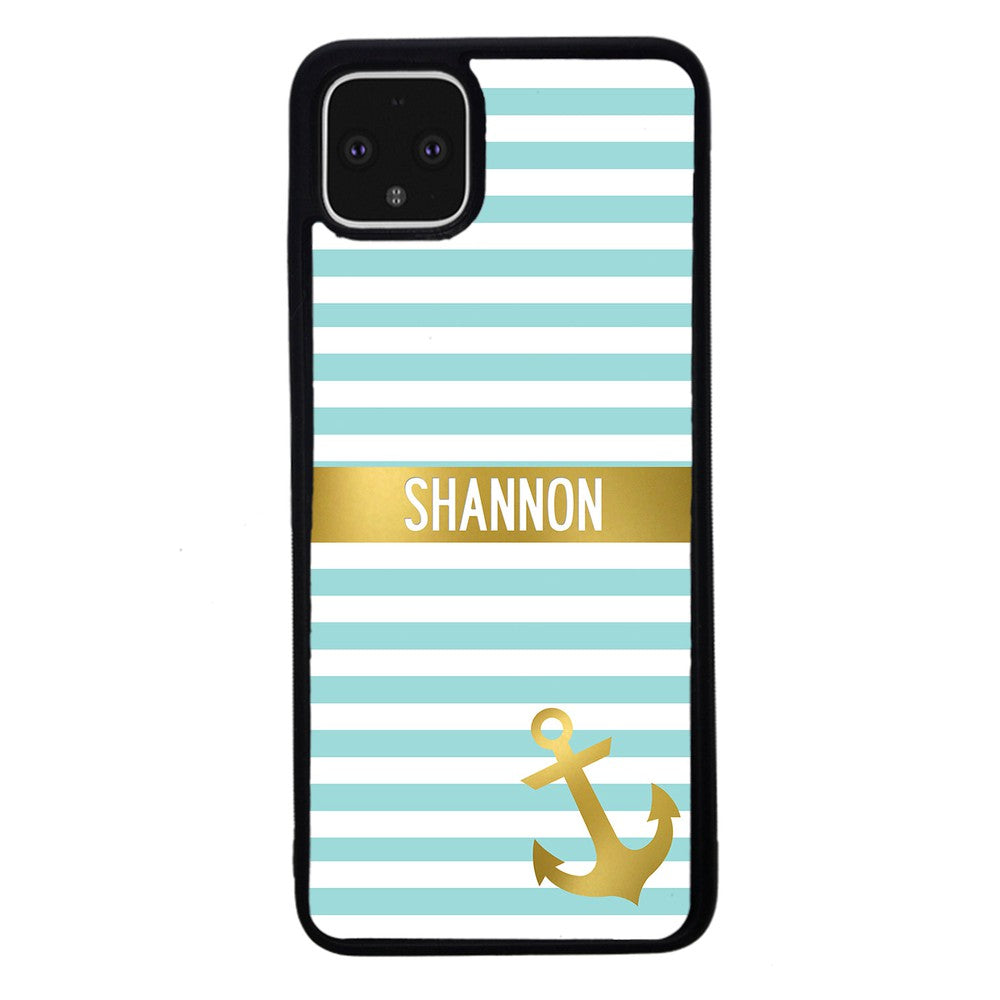 Teal White Bars Anchor Personalized | Google Phone Case
