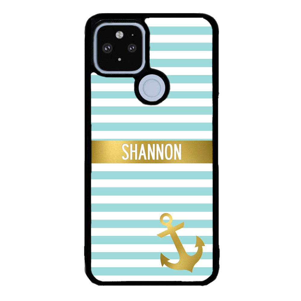 Teal White Bars Anchor Personalized | Google Phone Case