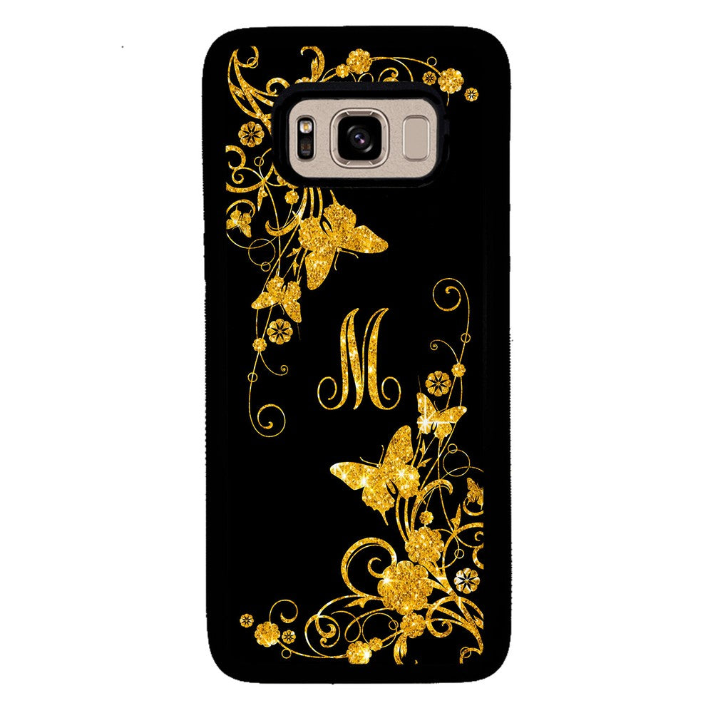 Golden Butterfly Vines Initial | Samsung Phone Case
