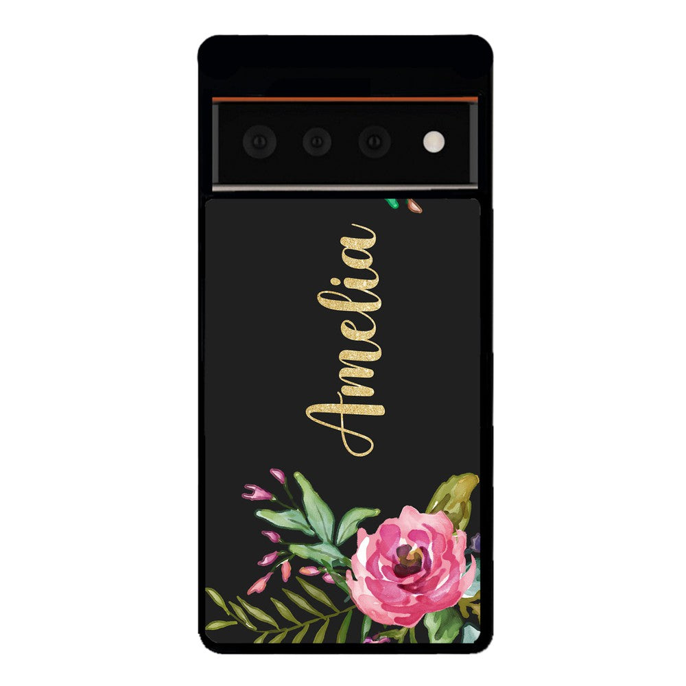 Vintage Flowers Golden Personalization | Google Phone Case