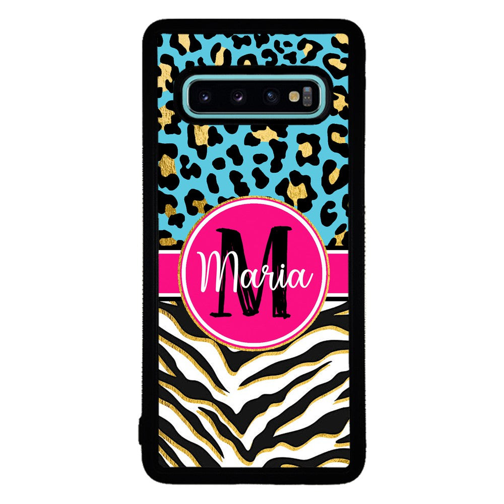 Blue Gold Foil Leopard and Zebra Skin Personalized | Samsung Phone Case