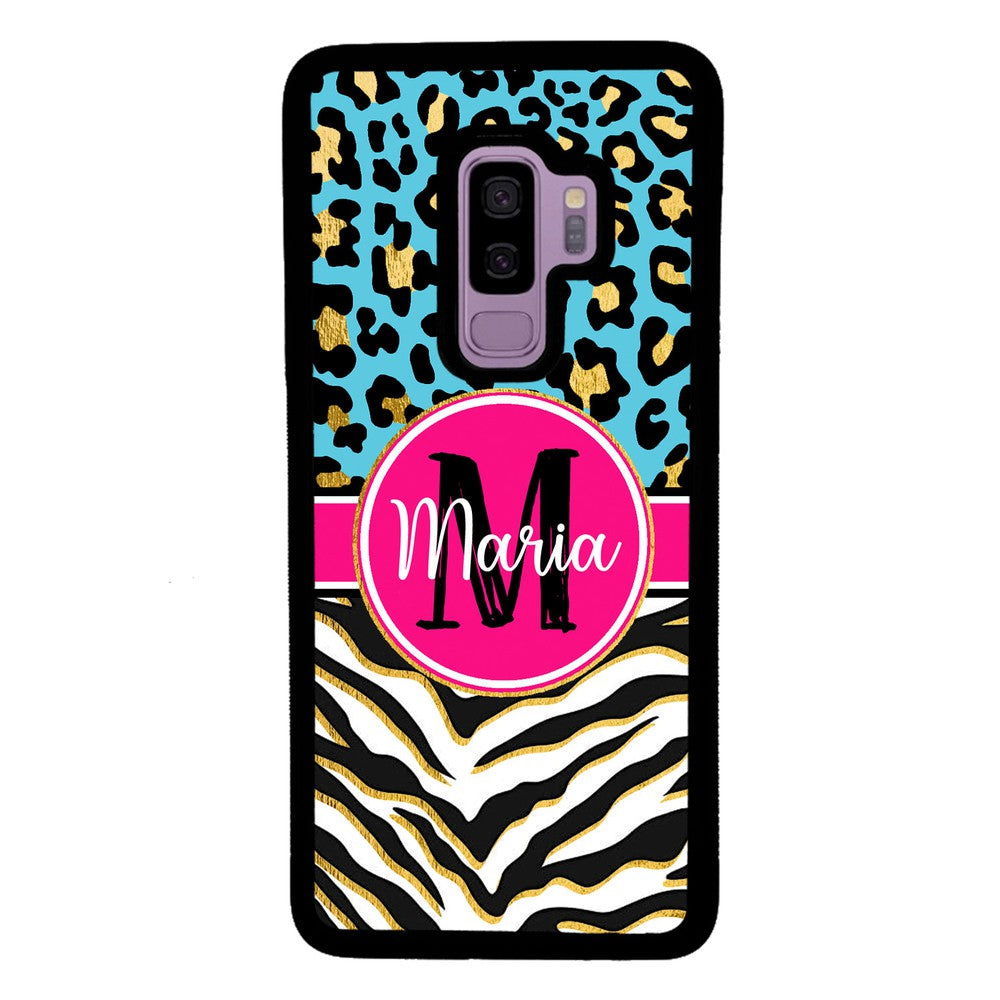 Blue Gold Foil Leopard and Zebra Skin Personalized | Samsung Phone Case