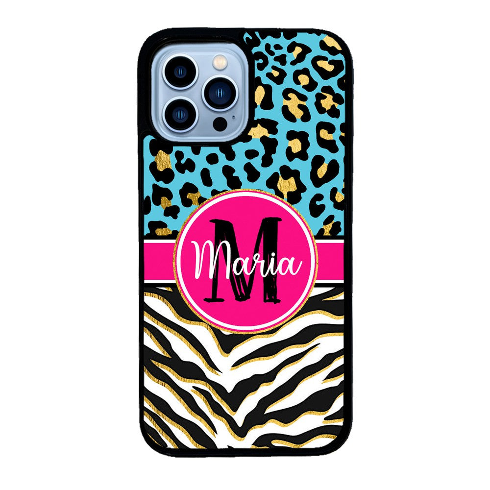 Blue Gold Foil Leopard and Zebra Skin Personalized | Apple iPhone Case