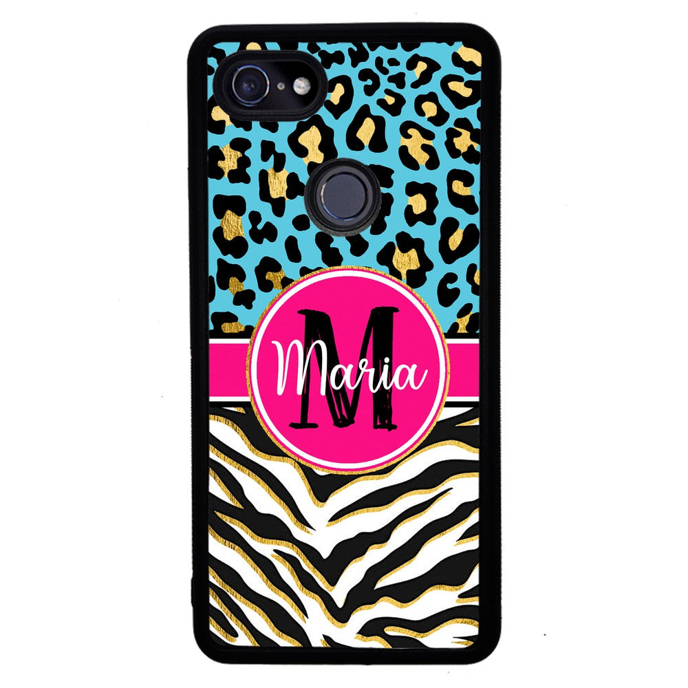 Blue Gold Foil Leopard and Zebra Skin Personalized | Google Phone Case