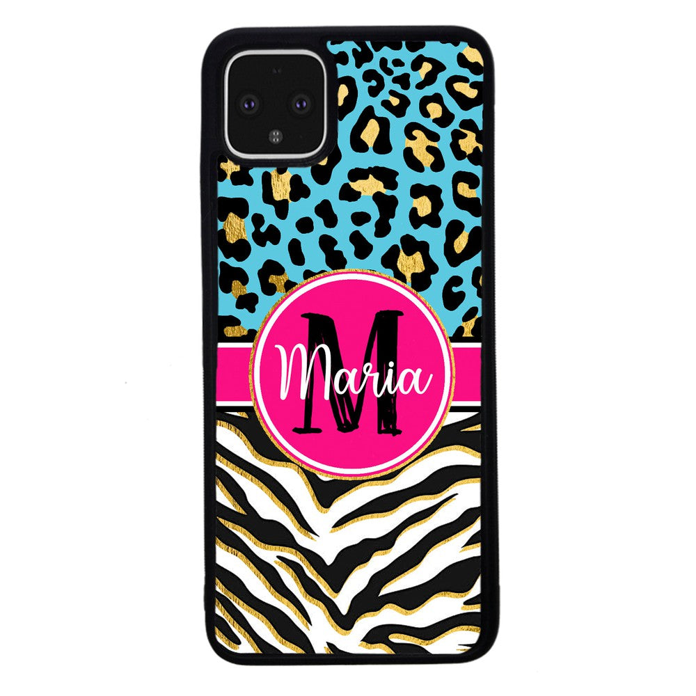 Blue Gold Foil Leopard and Zebra Skin Personalized | Google Phone Case