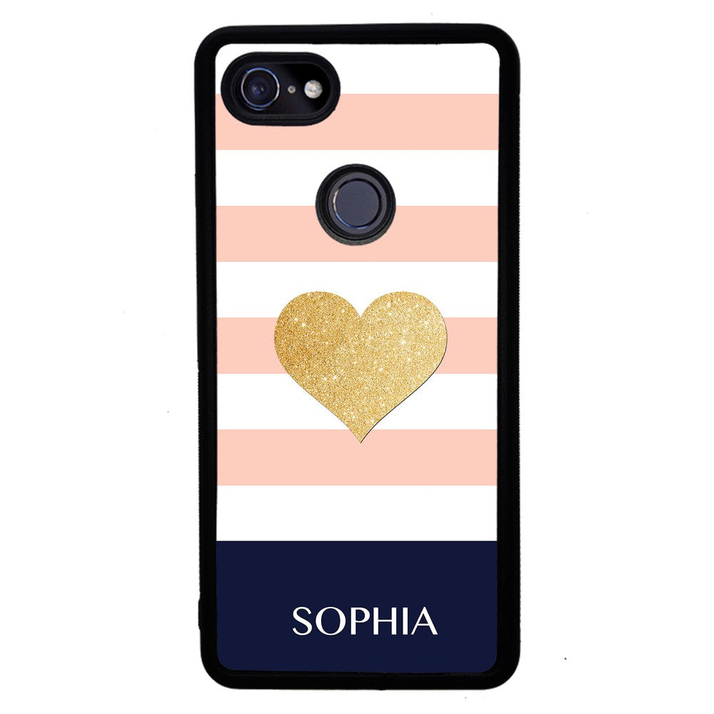 Pink White Gold Heart Personalized | Google Phone Case