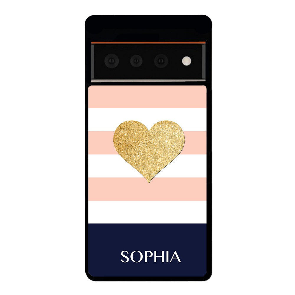 Pink White Gold Heart Personalized | Google Phone Case