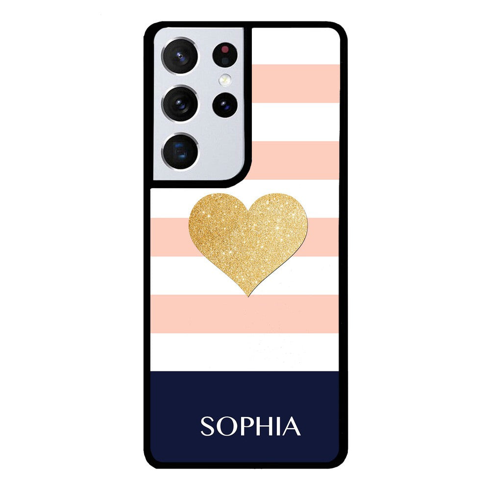 Pink White Gold Heart Personalized | Samsung Phone Case