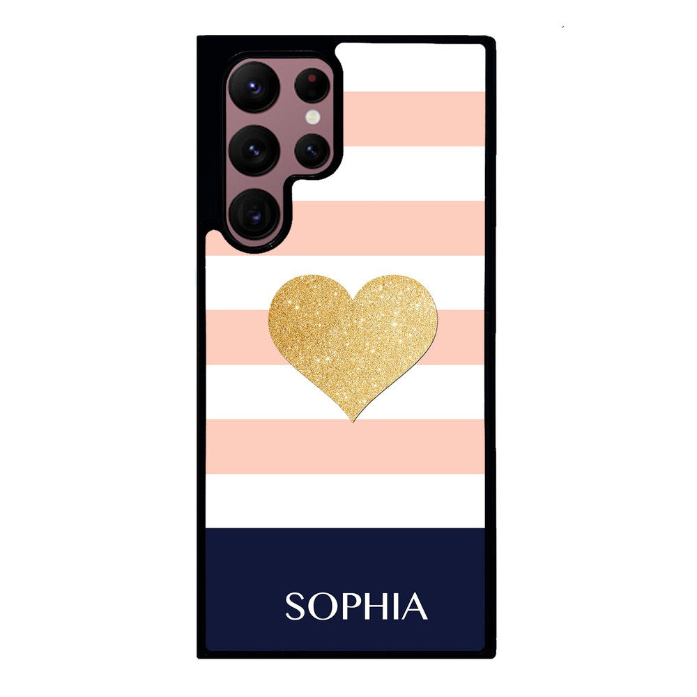 Pink White Gold Heart Personalized | Samsung Phone Case