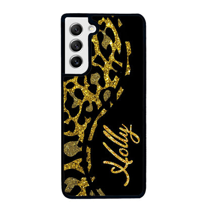 Gold Glitter Leopard Curvy Personalized | Samsung Phone Case