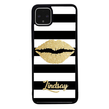 Black White Bars Gold Lips Personalized | Google Phone Case