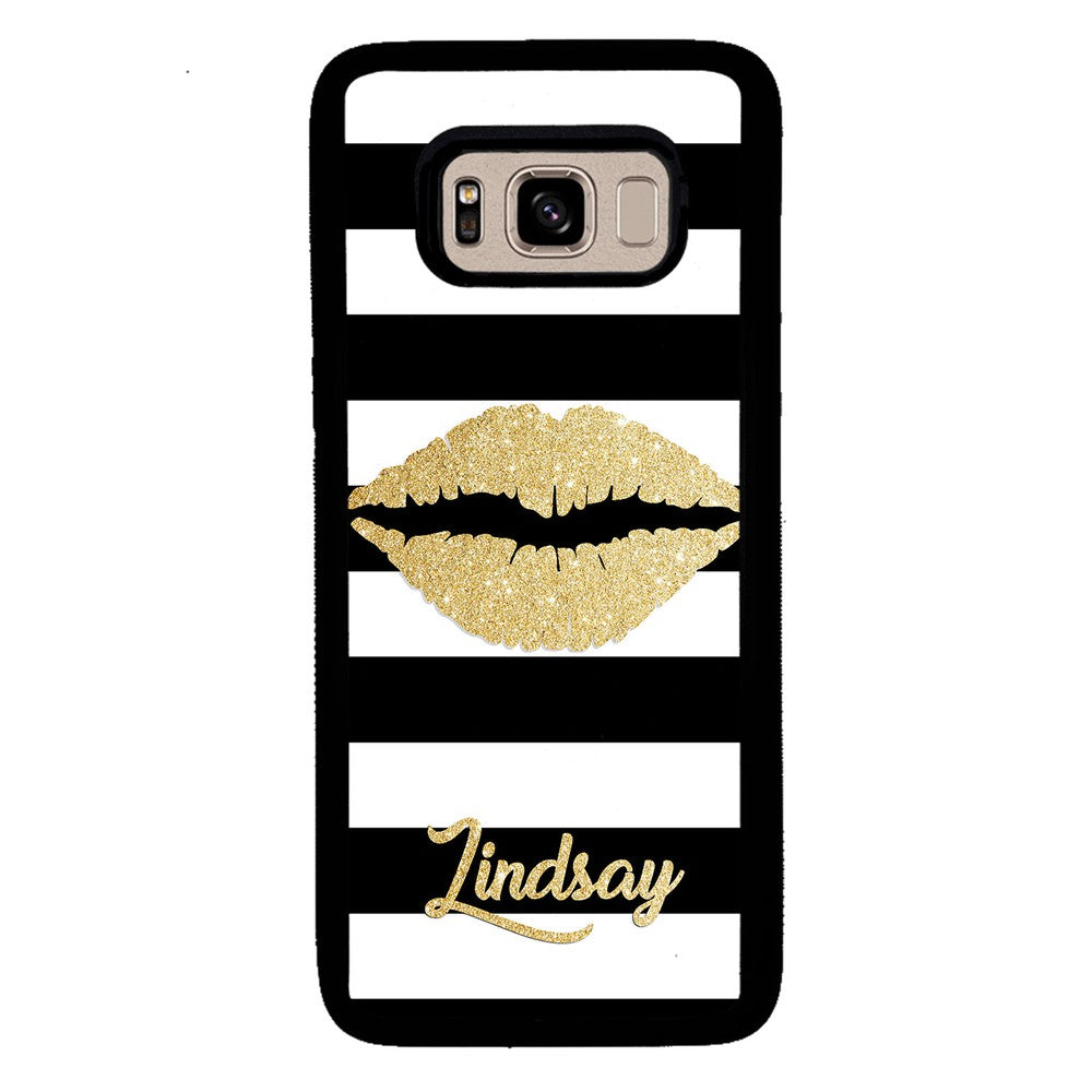 Black White Bars Gold Lips Personalized | Samsung Phone Case