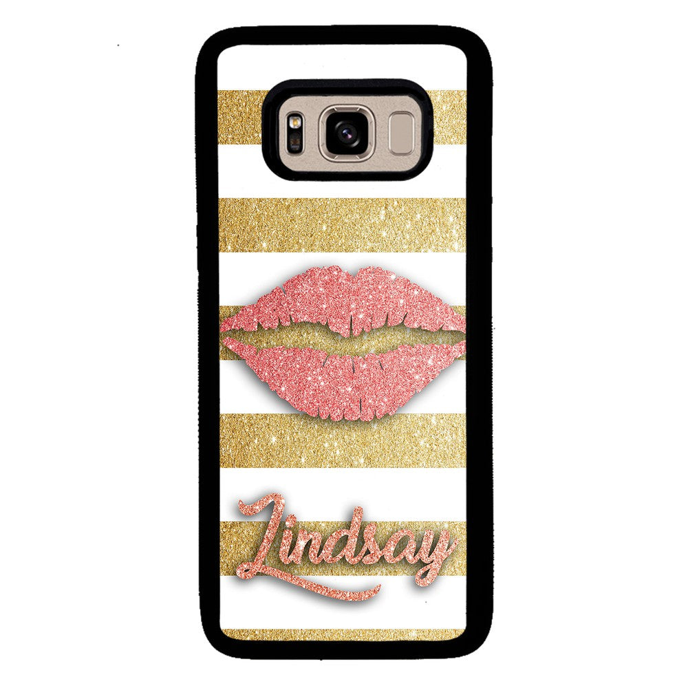 Red Glitter Lips Gold Bars Personalized | Samsung Phone Case